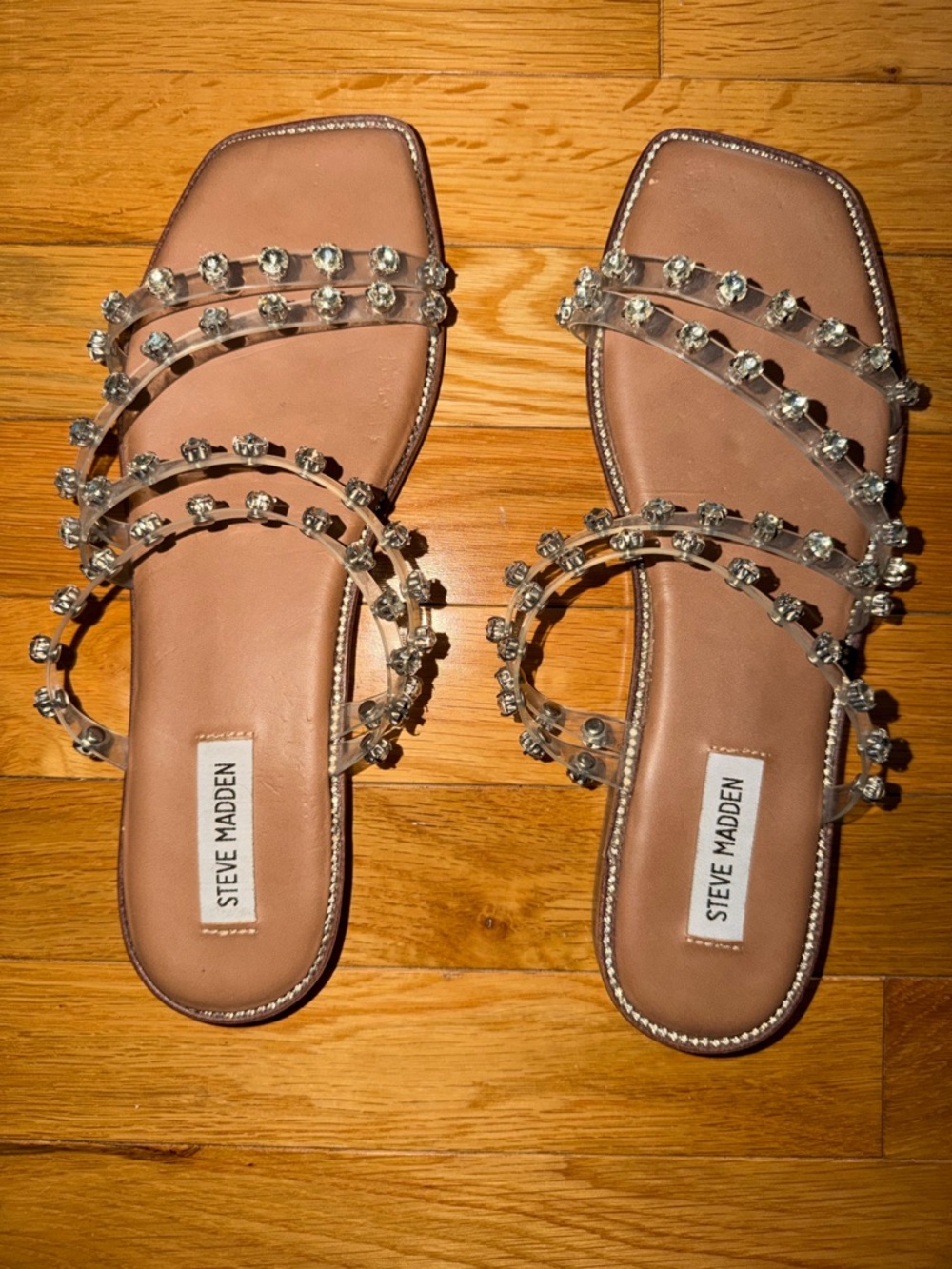 Steve Madden Size 10 Clear Jeweled Strappy Slide Sandals - NWOT